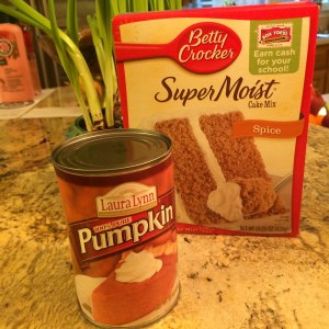 Stashing Sisters Pumpkin Cake Mix Can of Pumpkin and Box of Spice Cake Mix