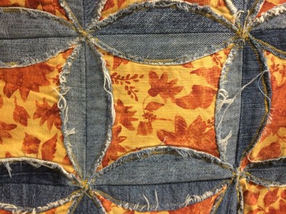 Stashing Sisters- Denim Cathedral Quilt Close Up by Kim