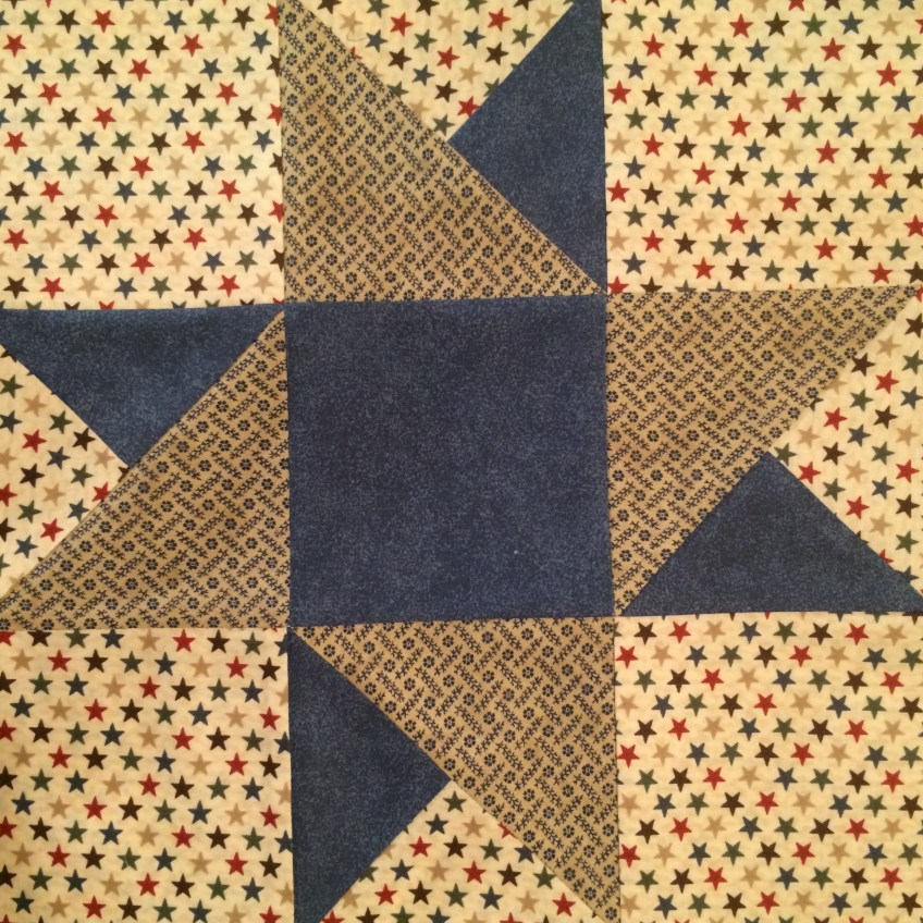 Blue & Beige Double Star Quilt Block