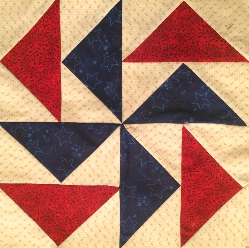 Americana Blue and Red Pinwheel Quilt Block