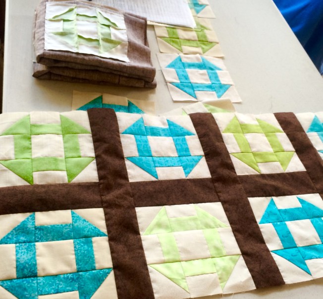Green and Blue Butterchurn Quilt Blocks