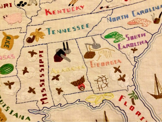 Embroidered U.S. Map by Stashing Sister Kay - Close Up